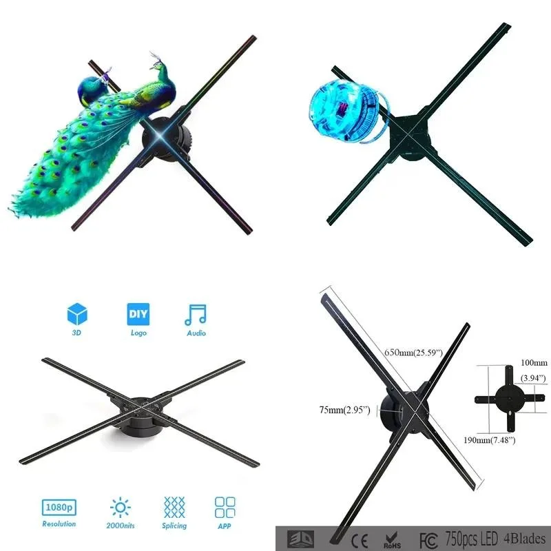 New Indoor 3D Holographic Fan LED Display 65cm Advertising Screen 3000 Nits Brightness 360 Degree Viewing