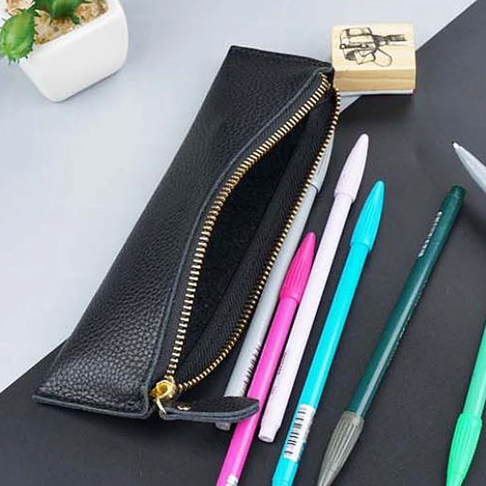 

Fashion Pen Holder Creative Pen Bag Vintage Pen Case Holder Protective Pens Storage Pouch (Black)