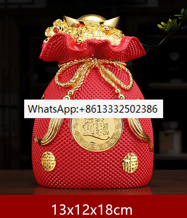 Retro Resin Golden Money Bag Home Decore Living Room Wine Cabinet Piggy Bank Decoration Shop Opening Lucky Fortune Gifts