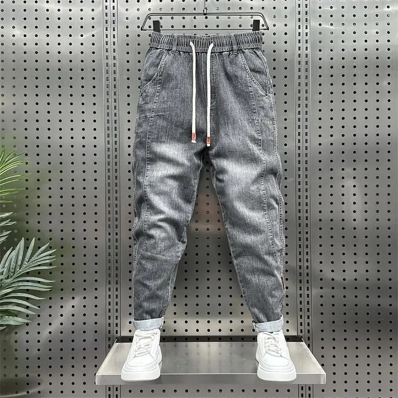 Moda di lusso ampia vita elastica denim harem jeans abbigliamento da uomo designer baggy jogger blu pantaloni casual per uomo