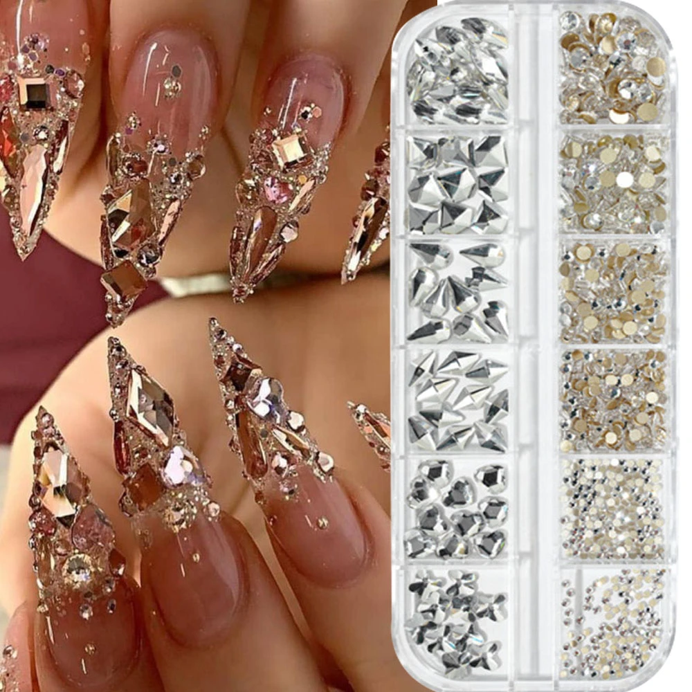 1/3 Boxen 3D AB Nail Art Strasssteine Gemischte Flatback Herz/Schmetterling/Tropfen/Runde Glas Nail Art Dekorationen DIY Maniküre Strass – Detail 4