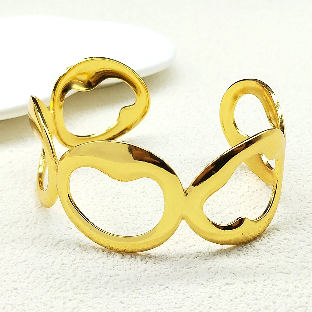 

Hollow Irregular Heart Cuff Bracelets For Women Men Stainless Steel Gold Color Exquisite Geometric Circle Bangle Jewelry
