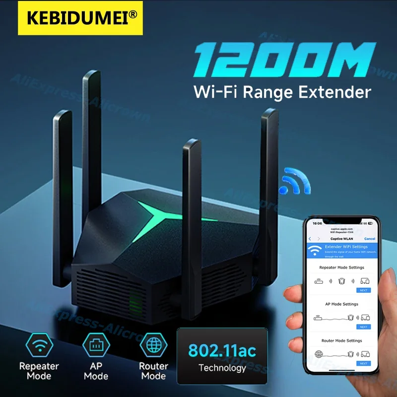 

5G AC1200 Dual-Band WiFi Repeater 1200M Wireless Signal Extender 2.4G/5Ghz Router/Repeater/AP WiFi Amplifier Router For Home