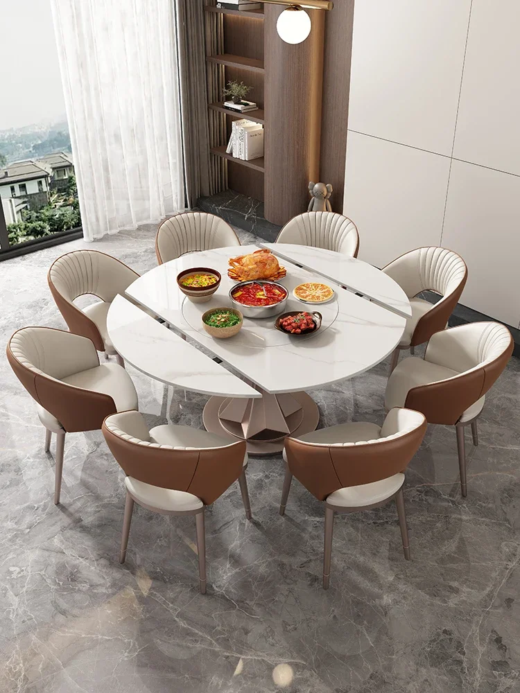 Light Luxury Rotating Stone Plate Dining Table Retractable Dining Table Folding round Table