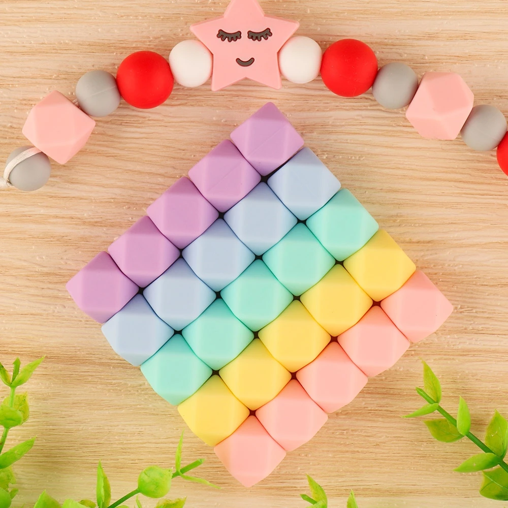 20Pcs Hexagon Silicone Beads Pearl 14/17mm DIY Pacifier Clip Chain Necklace For Jewelry Making Food Grade Silicone Mini Bead