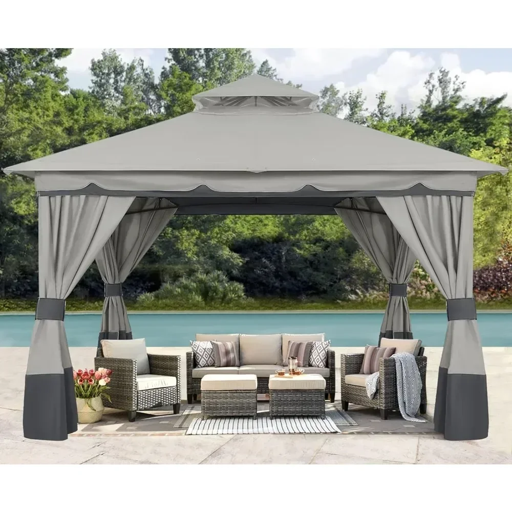 

10 X 10 FT Outdoor Patio Gazebo, Double Roof Patios Gazebos with Shade Curtains, Outdoor Patio Gazebo