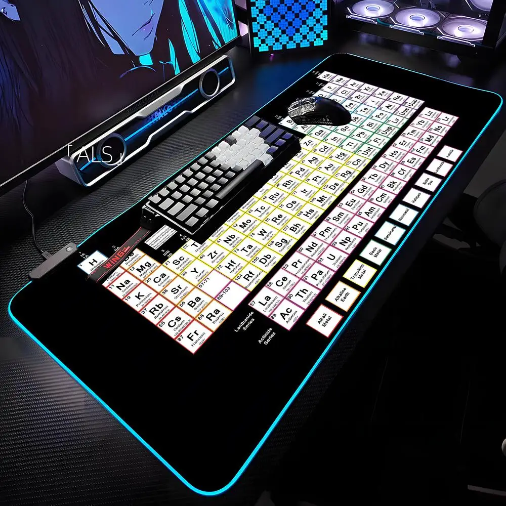 Periodic Table Of Chemical Mouse Pad RGB Backlit Mouse Pad Laptop Mouse Pad Laptop Gamer Computer Desk Gaming Accessories
