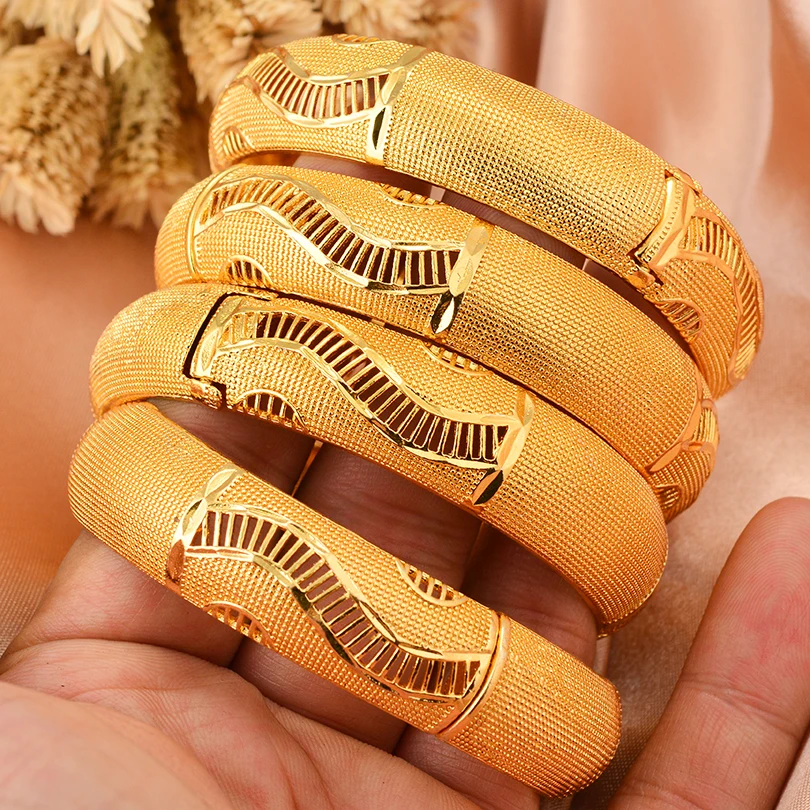 

4pcs/lot Gold colour Bangles For Women/Girl Middle Eastern Jewelry Classic Curved waves Copper Bracelets Jewelry Gifts