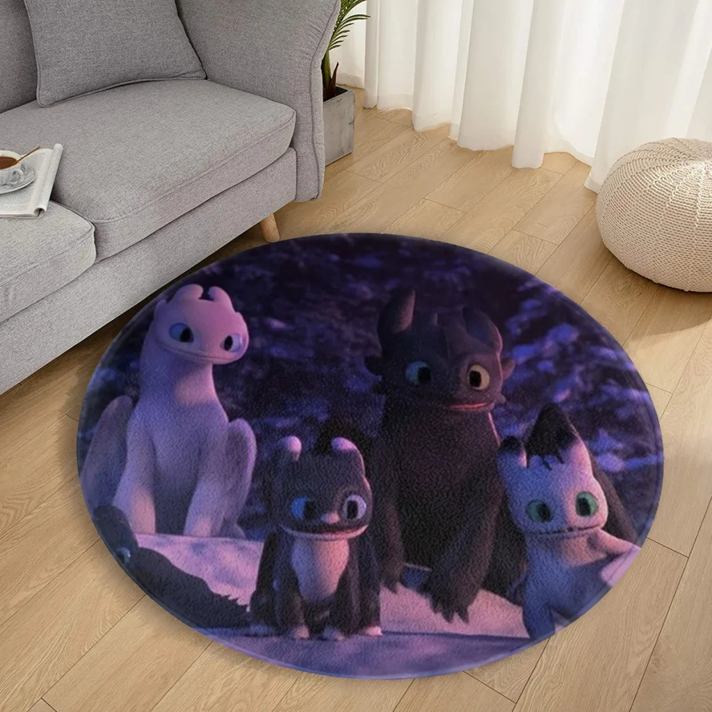 

How-to-Train-Your-Dragon Rug Circular Carpet Rug for Living Room Bedroom Sofa Doormat Decor Game Non-slip Floor Mat Cartoon