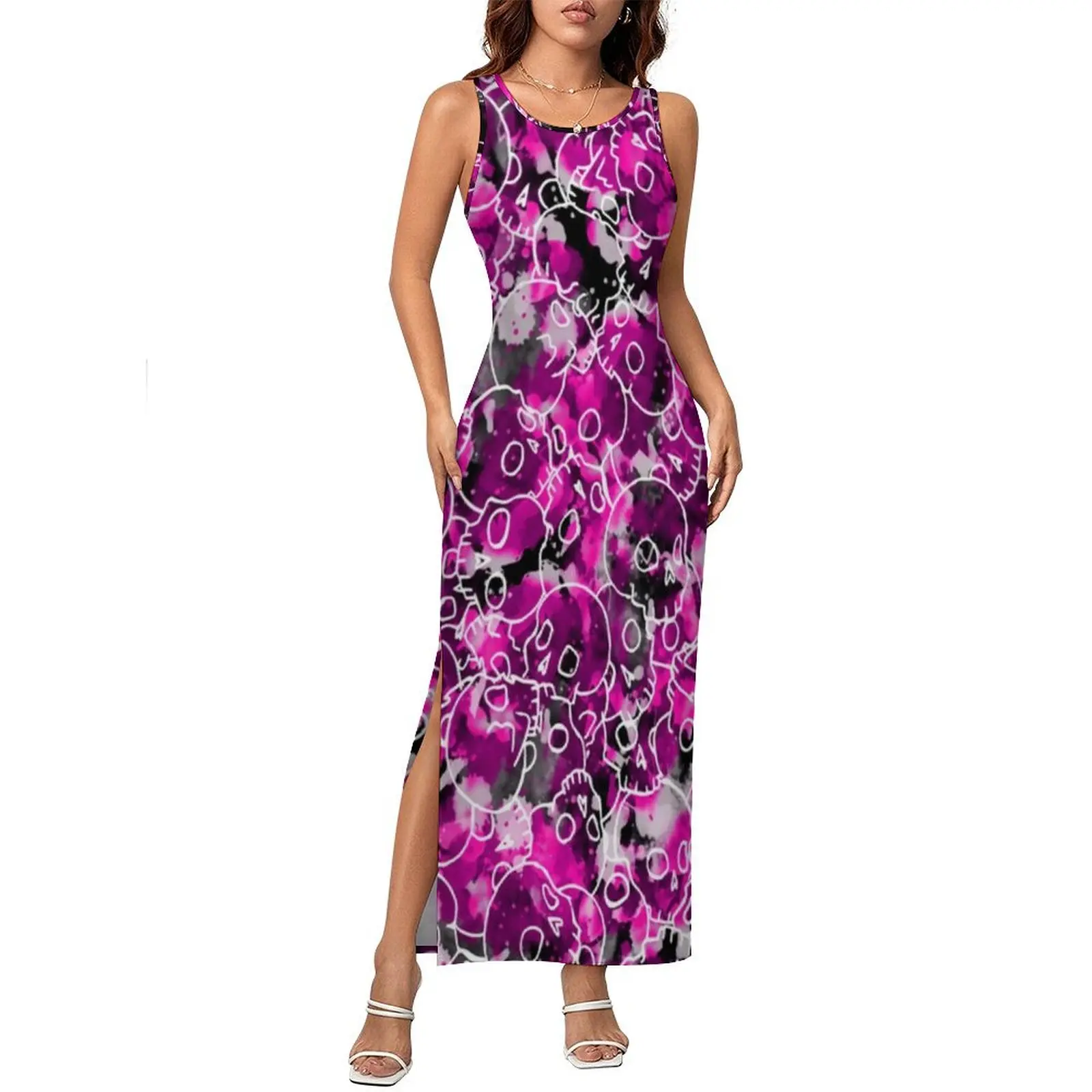 Mulheres bonito crânios camo vestido abstrato impressão rua moda bodycon vestido primavera retro maxi vestidos personalizados de grandes dimensões