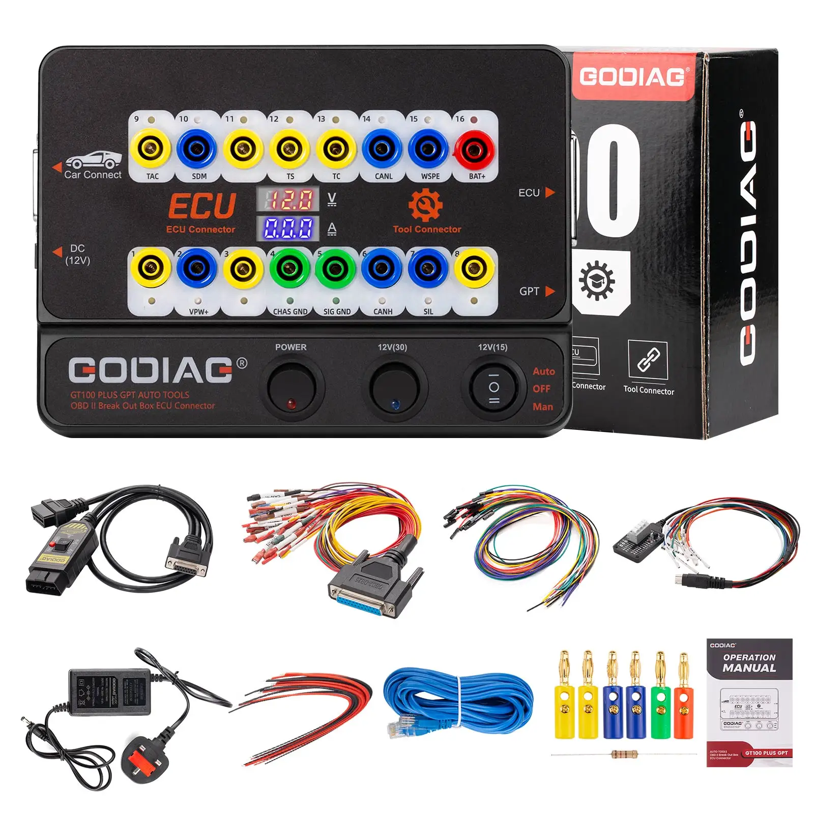 GODIAG GT100 PLUS GPT ENET DOIP 24V-12V AUTO TOOLS OBD II Break Out Box ECU Connector view 7