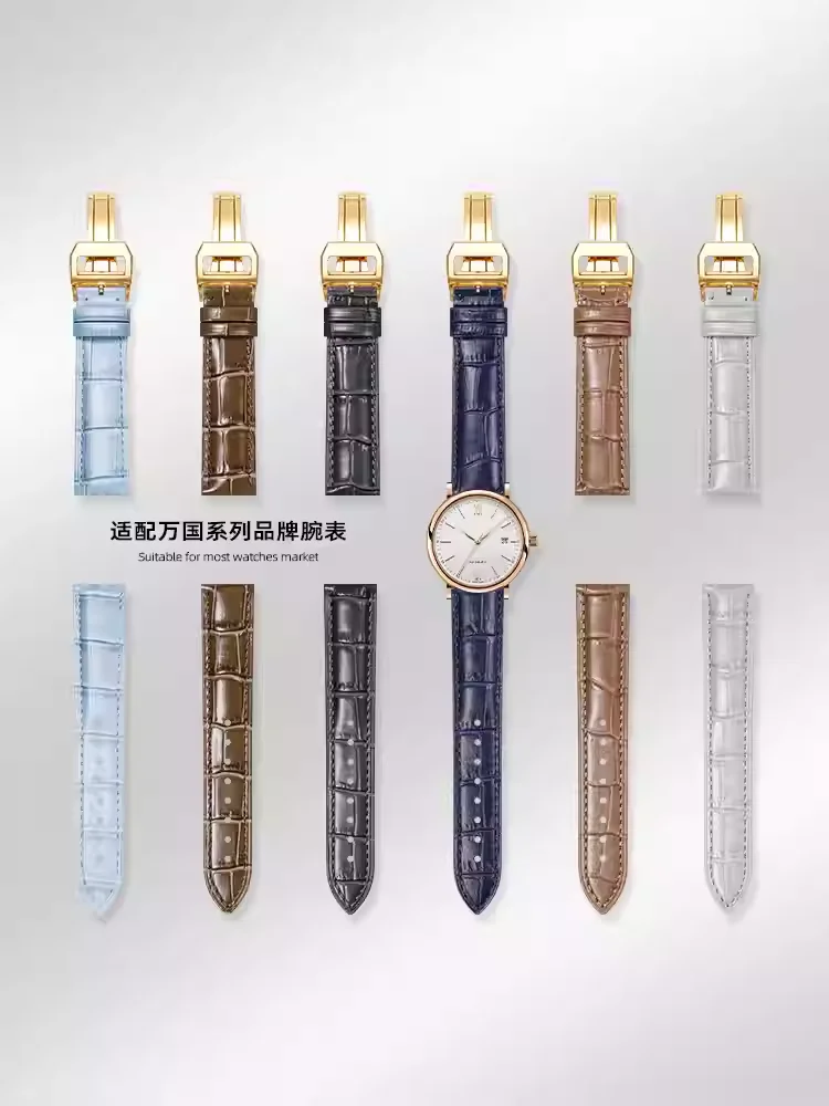 

Genuine Leather Watchbands suitable for IWC Watch Original Steel IWC Butterfly buckle Strap High Quality Wrist Belt Bracelet