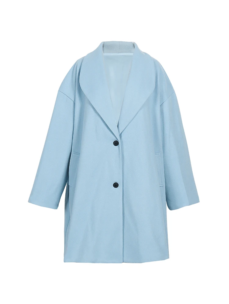 سترة نسائية مقاس كبير بلون سادة وأكمام طويلة وياقة واحدة مع جيوب فضفاضة تناسب رقبة على شكل حرف V معطف واق من المطر بسيط