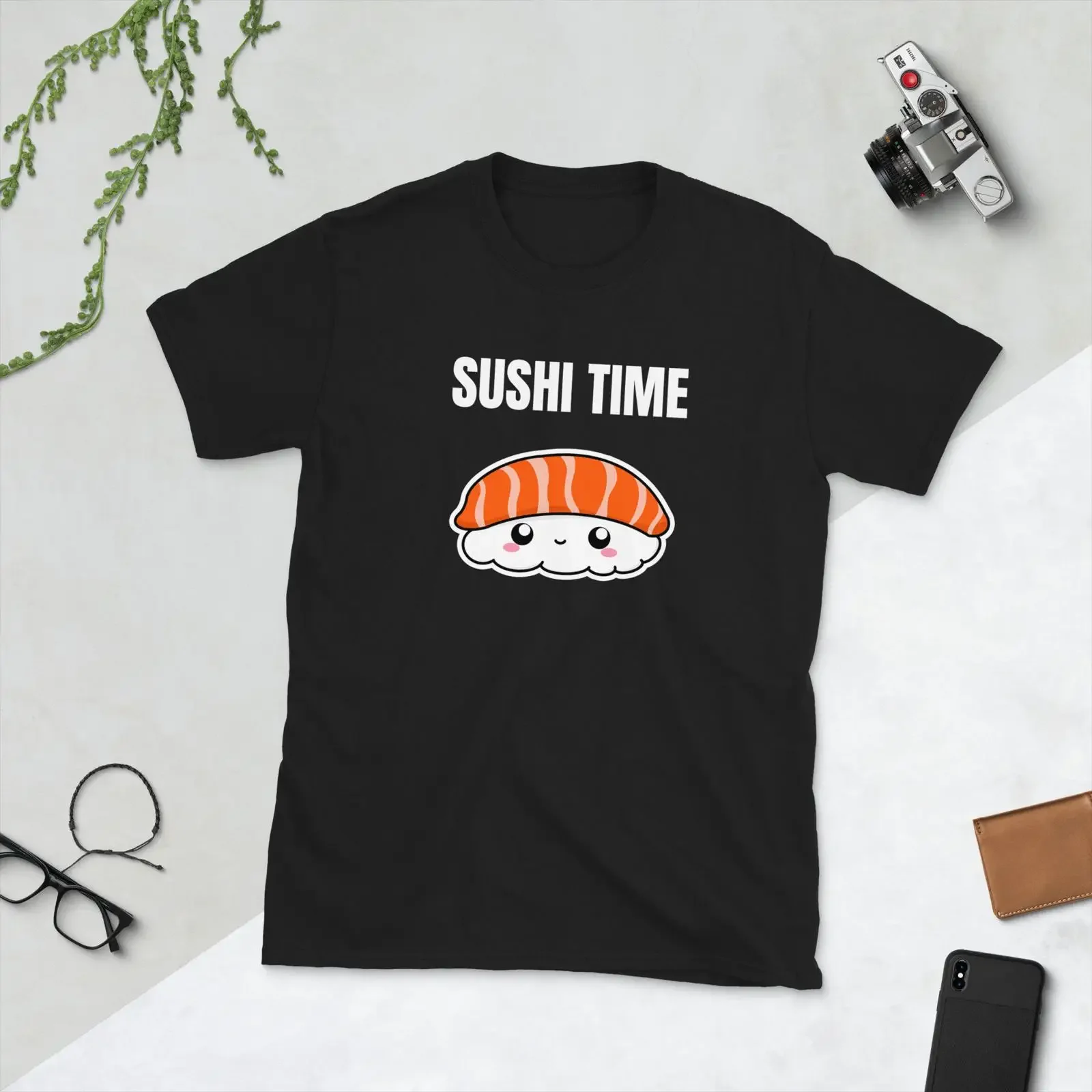 Sushi Time Kawaii Salmon Nigiri Cute Japanese Food Foodie Funny  T Shirt vintage Washed Breathable Top For Everyday Wear Unisex