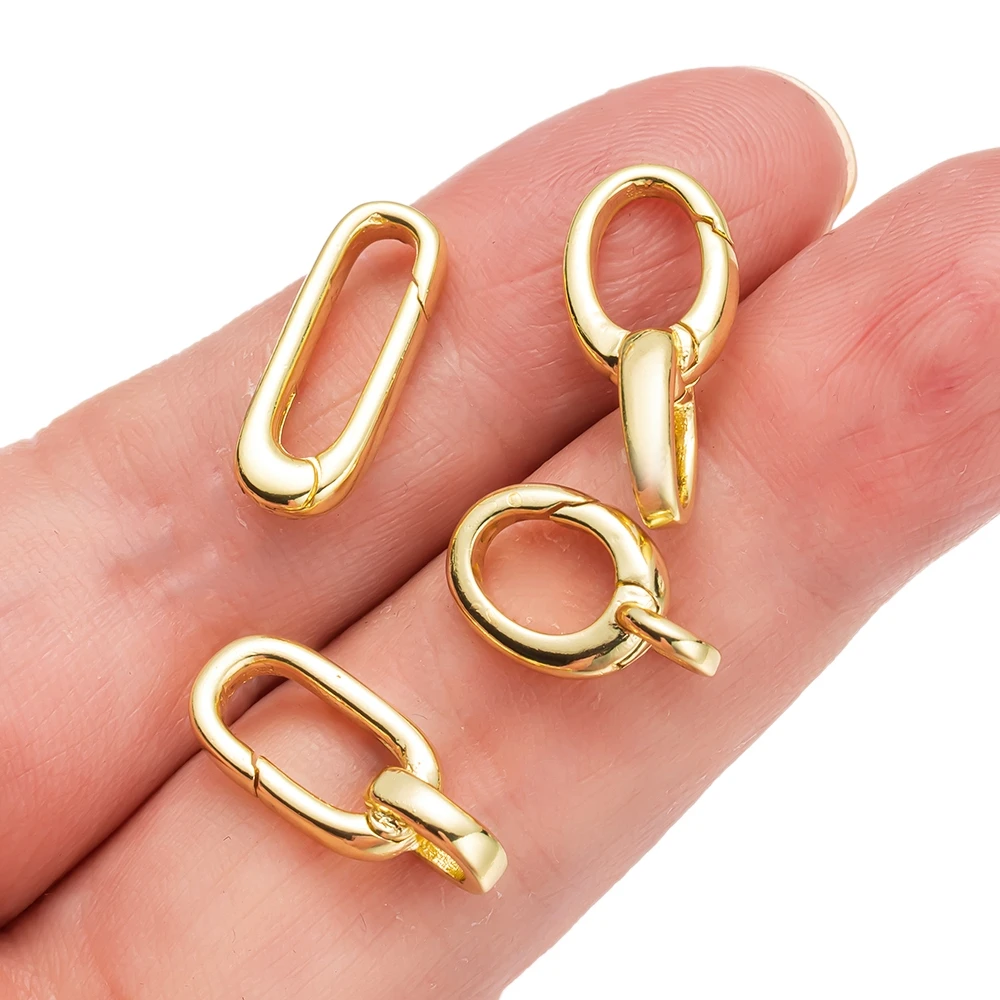 2pcs 14K Gold Plated Brass Oval Carabiner Charm Clasp Spring Ring Connector Closures for DIY Bracelet Necklace Jewelry Finding