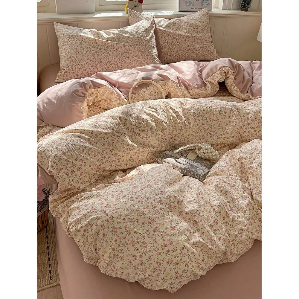 

100 Polyester Pink Ditsy Floral Duvet Cover Set, 2 Pillow Shams 1 Duvet Cover No Bed Sheet