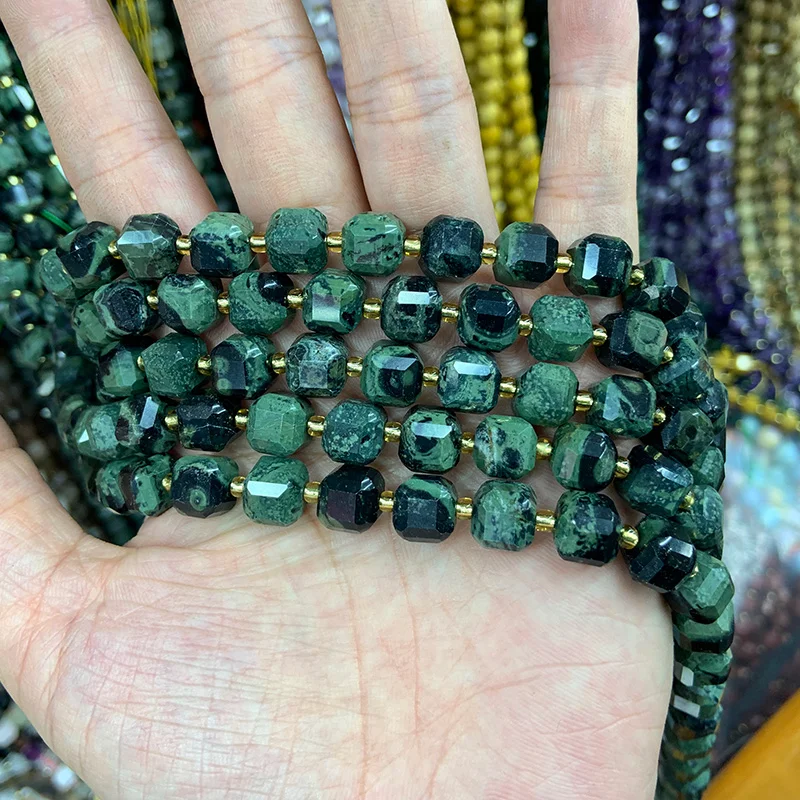 الطبيعية Unakite الأخضر العين ندفة الثلج جاسبر حجر الخرز 15 ''الأوجه مكعب DIY بها بنفسك الخرز لصنع المجوهرات الخرز قلادة الإكسسوار #5