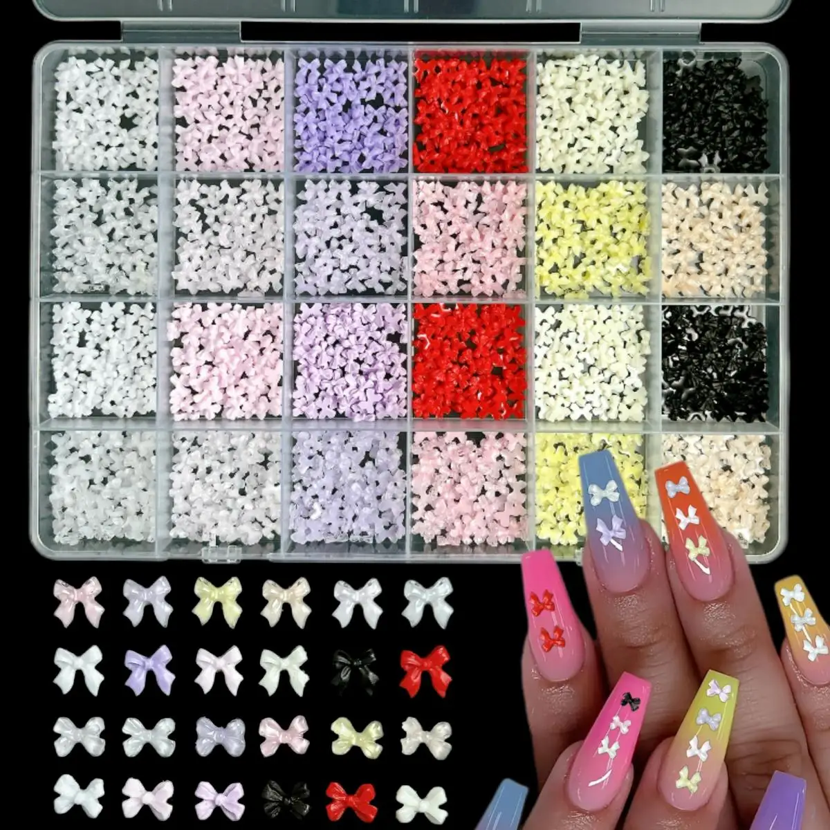 Breloques 3D en Forme d'Ours Coloré pour Ongles, 1 Boîte, Mélange de Nail Art, Papillon, Mini Fleur, Résine, Décorations, DIY