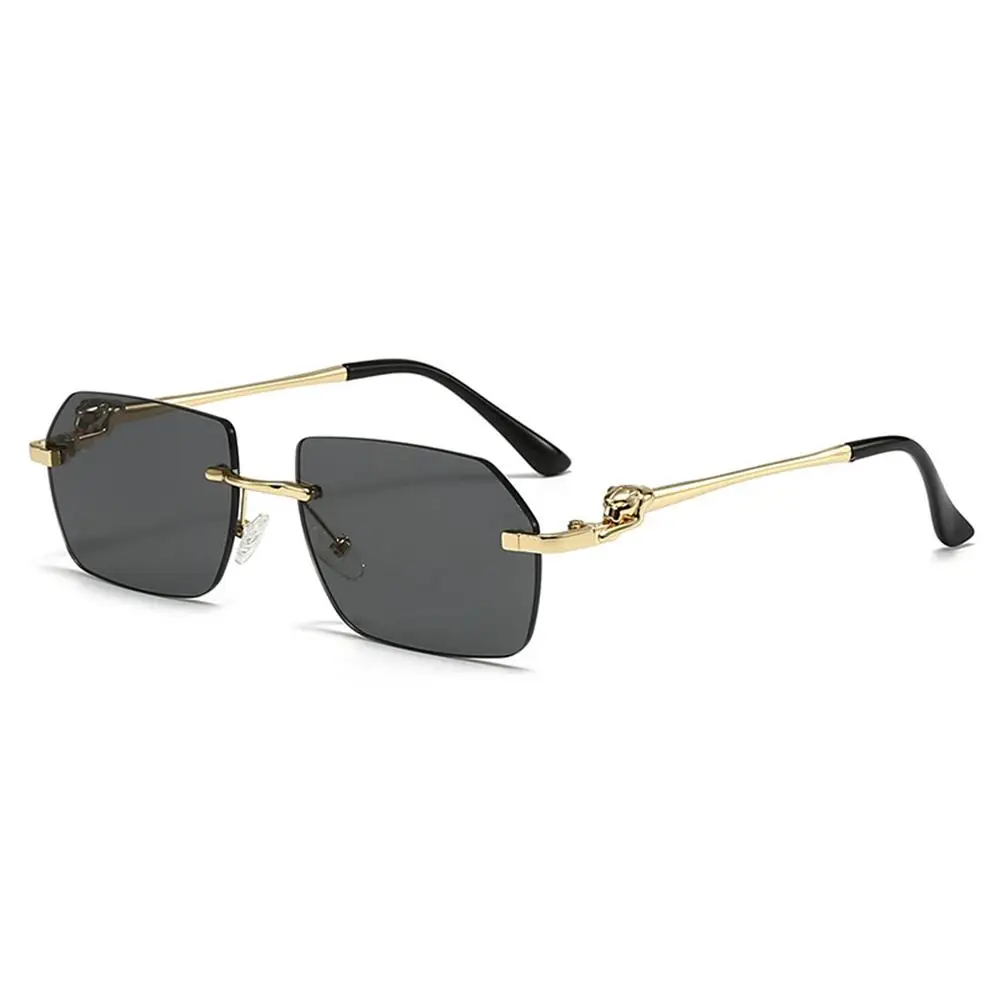 

Rimless Cheetah Design Sunglasses Photo Props UV400 Protection Cut Edge Polygonal Sun Glasses Daily Party Holiday