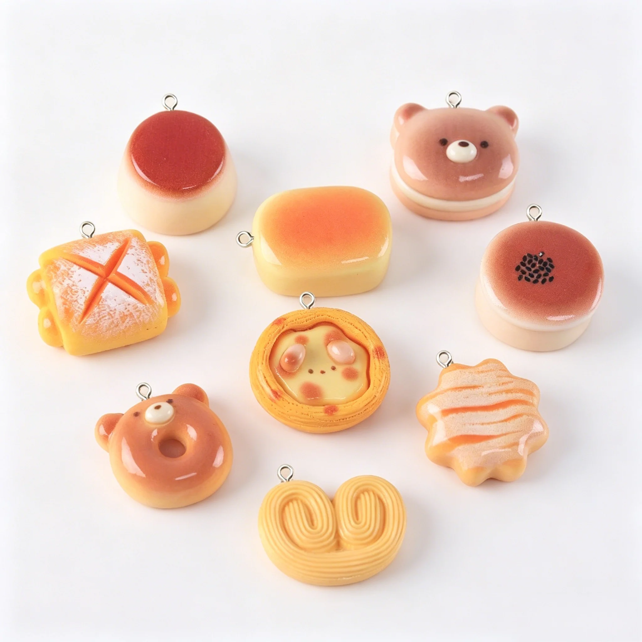 10Pcs Kawaii Fake Food Resin Pendants Mini Bread & Dessert Charms for DIY Jewelry Keychain Craft Accessories