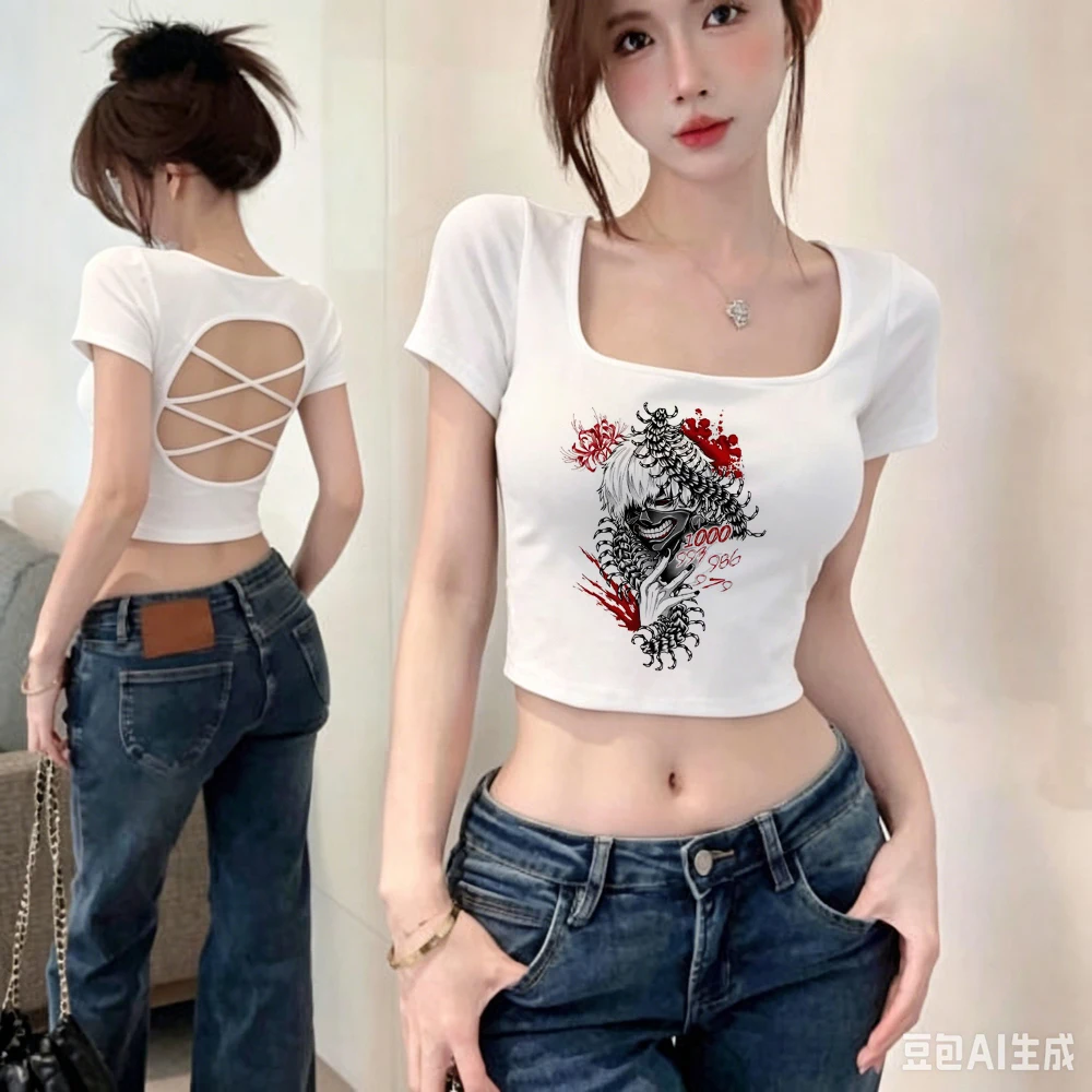 Tokyo Ghoul crop top teen summer jojifuku party kawaii goth t shirt japanese goth kawaii harajuku