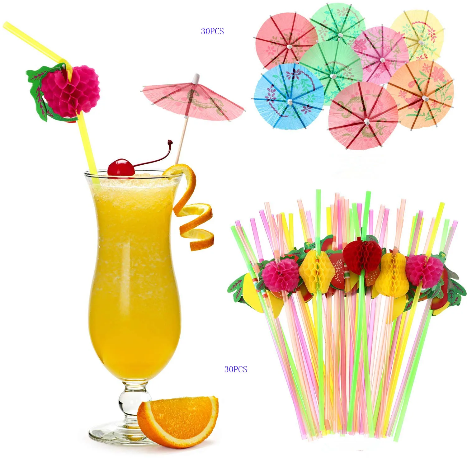 108pcs of Artificial flower Tropical Palm Leaf Hibiscus fruit straw set Hawai Luau Summer Wedding Birthday baby Home Table Decor