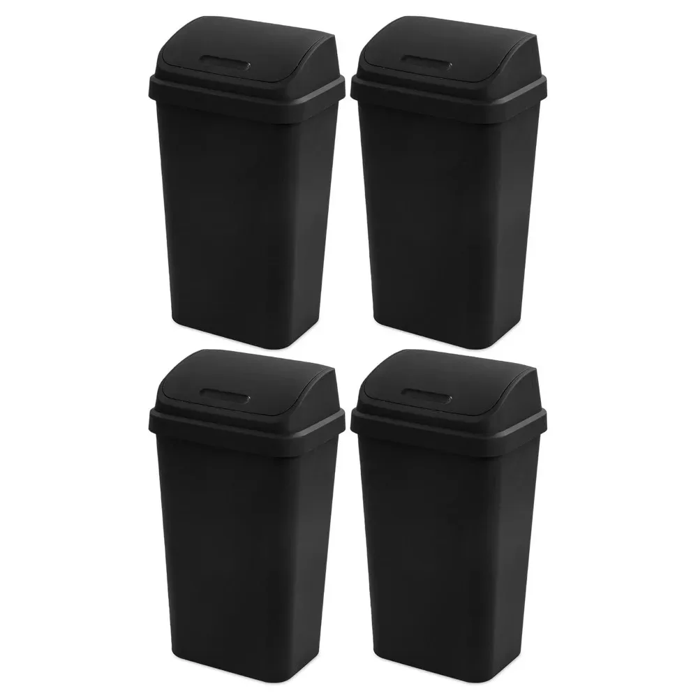 

Sterilite 13 Gallon Plastic Swing Top Spave Saving Flat Side Lidded Wastebasket Trash Can for Kitchen, Garage