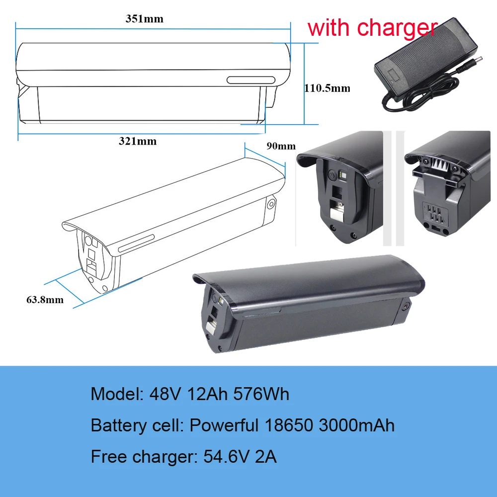 Sinch Step-Through E-bike accu 48V 14Ah voor TekPro X vouwfiets Cyrusher Kommoda accu's