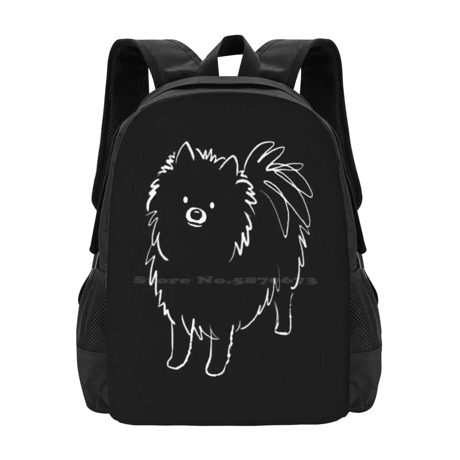 

Cute Pomeranian Dog White Line Sketch On Black Hot Sale Schoolbag Backpack Fashion Bags Black Pomeranian Pomeranian Dad