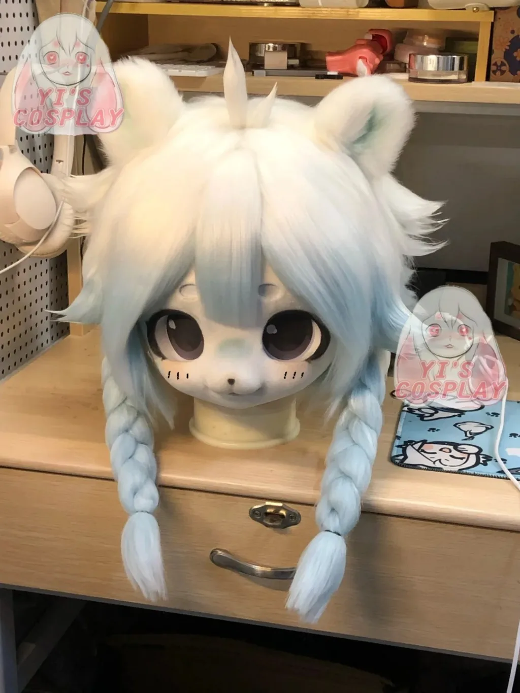 

Yis косплей на заказ пушистая голова голова кигуруми косплей Kemono Fursuit гарнитуры ручной работы Beast индивидуальный меховой костюм Kemono голова