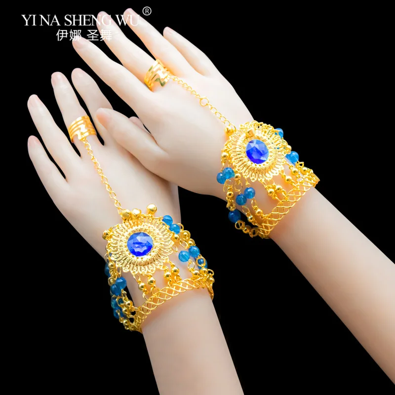 Pulseira de dança indiana, acessórios de dança do ventre, joias indianas, mulheres, performance de palco, corrente de cabeça, brincos, conjuntos de colar