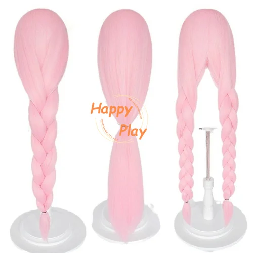 Imagen 2 del producto Peluca sintética prensada para Cosplay de Anime, 550g + 100cm, rojo, azul, morado, negro, naranja, peluca básica Universal gruesa, pelo resistente al calor