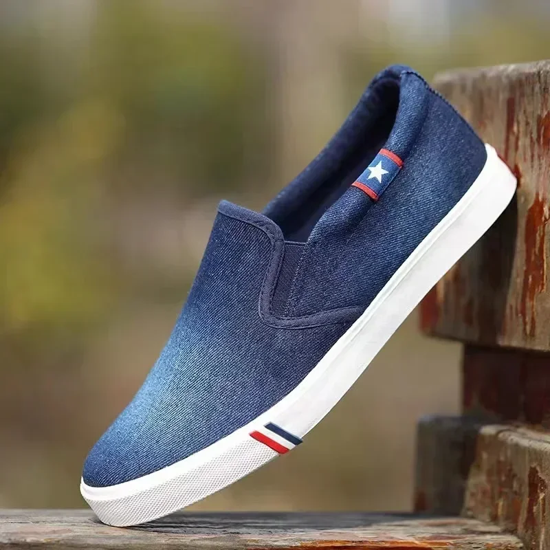 Denim Men's Canvas Shoes Slip-On Sneakers Male Flats Breathable Loafers for Men  Summer Trainers Light Black Shoes Footwear