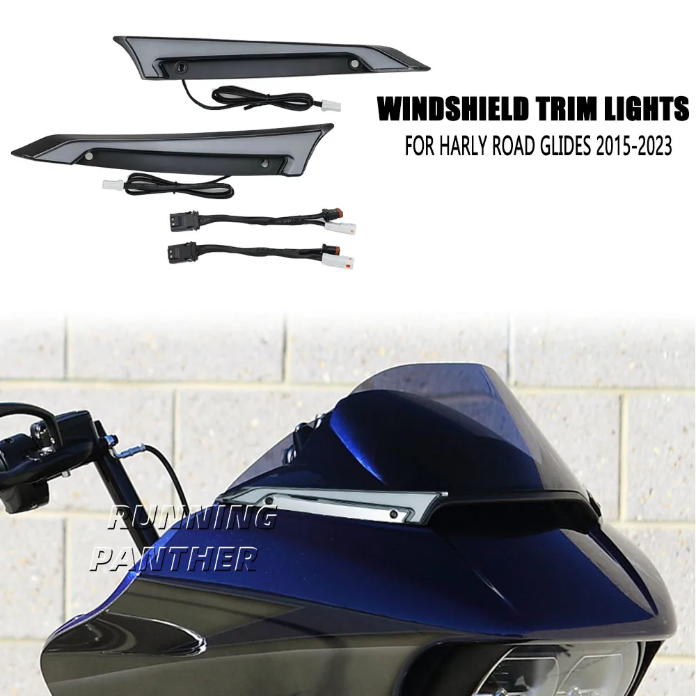 

Motorcycle Chrome Black Tracer Windshield Trim Light Turn Signal LED Lights For Harley Road Glides Special 2015-2023 2022 2021