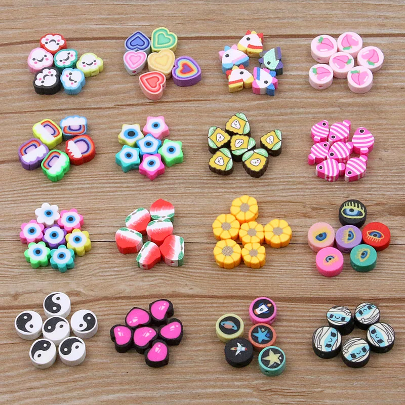 30Pcs 26 Styles Mix Colors Heart Animal Star Gossip Shape Clay Spacer Beads Polymer For Jewelry Making DIY Handmade Accessories