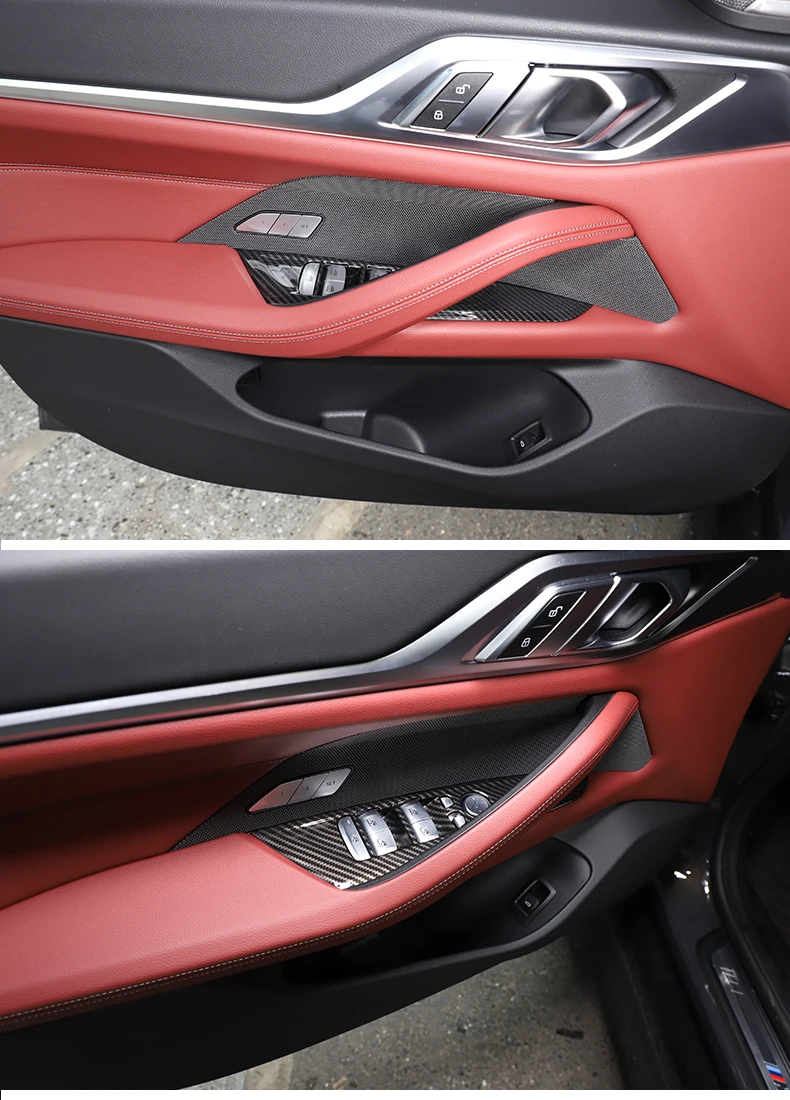 Für BMW 4er G26 2021-2022 ABS Carbon Faser/Schwarz Auto Fensterheber Taste Dekorative Rahmen Aufkleber auto Innen Zubehör – Detail 1