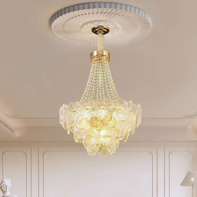 

Light luxury French living room, new romantic four-leaf petal net red main lamp, dining room, bedroom crystal chandelier