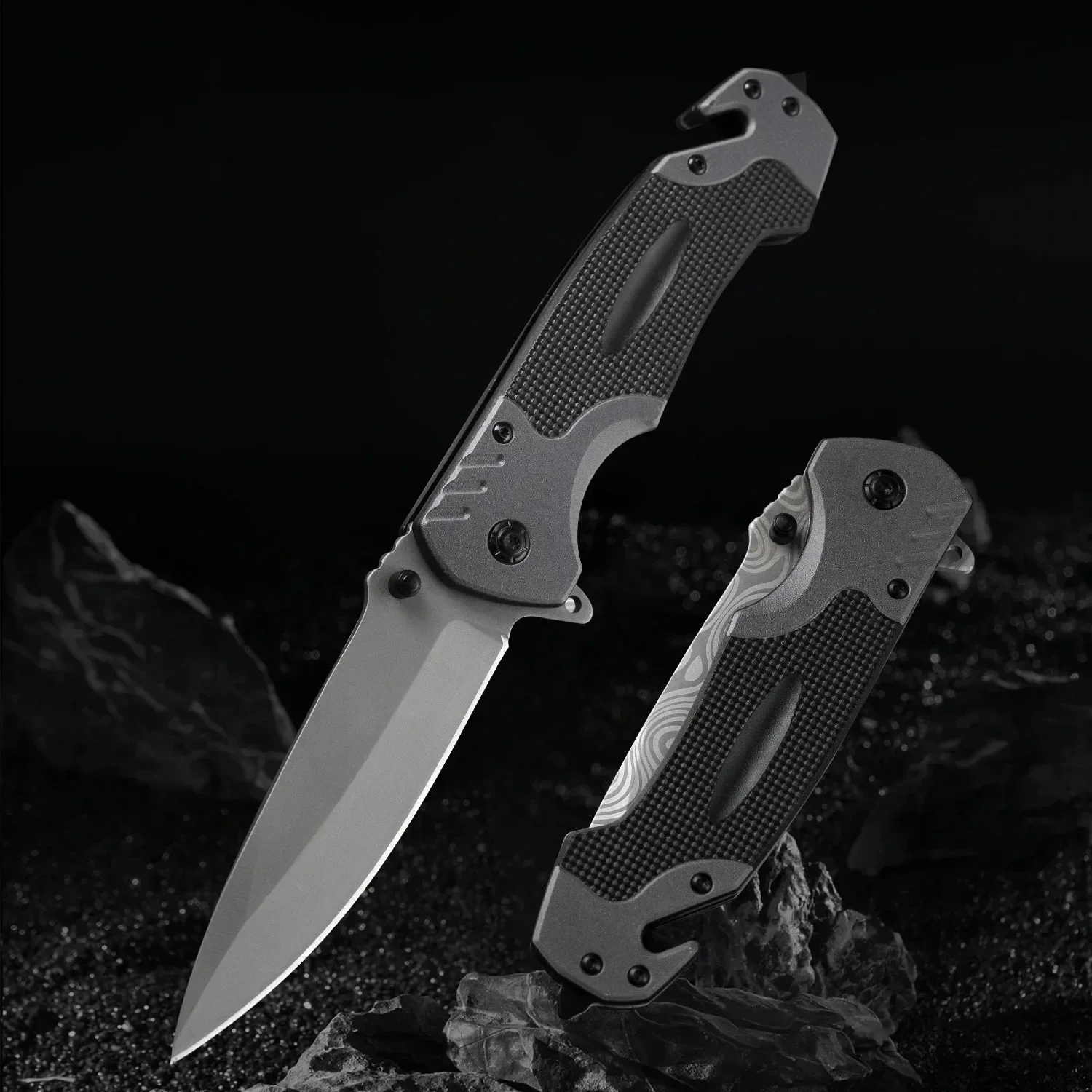 Damaly,Damascus Pattern Outdoor Folding Knife Multifunctional EDC Pocket Knife Camping Survival JackKnife for BBQ