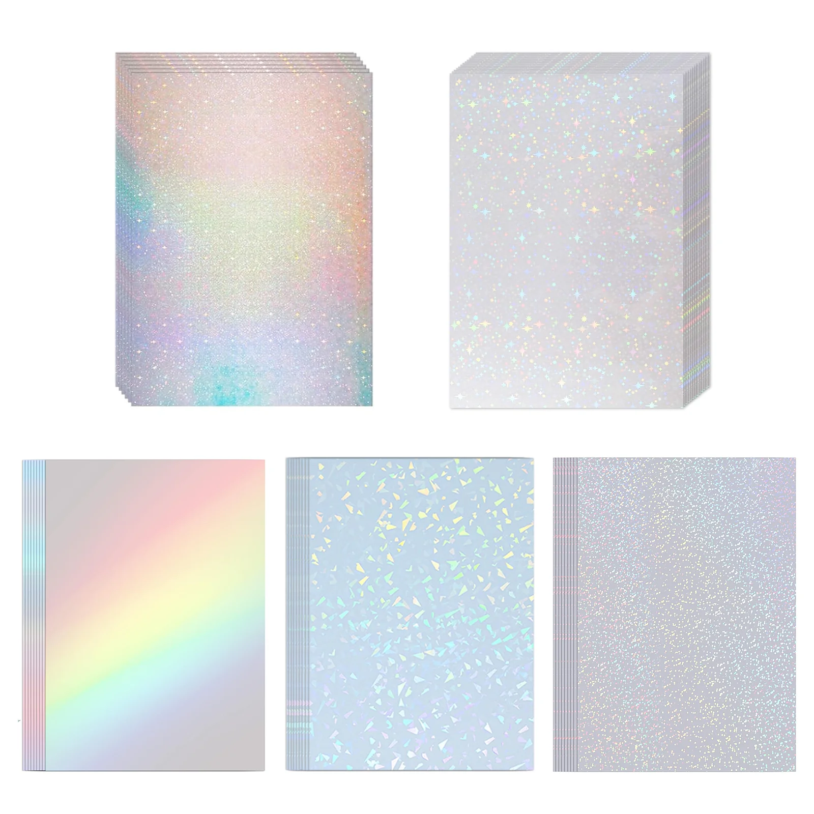 20 แผ่น A4 Holographic ฟิล์มเคลือบเย็น CLEAR Self-Adhesive สติกเกอร์ไวนิล 8.3x11.7 นิ้วกันน้ํา 5 รูปแบบ