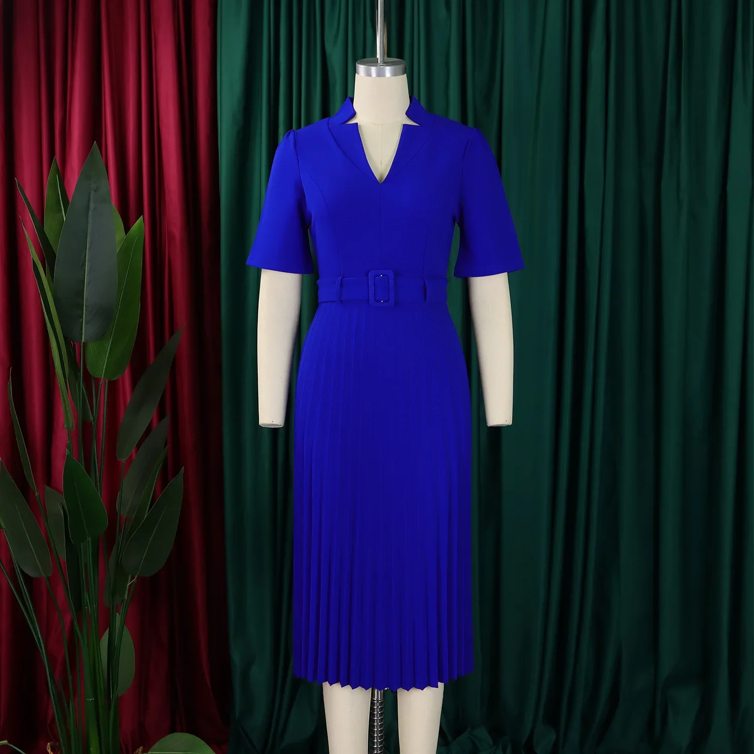 

Customized Customized 2025 Solid Short Sleeve Plus Size Pleated Dress Women V Neck Large Big Long Dresses Summer Lady Tight Cur