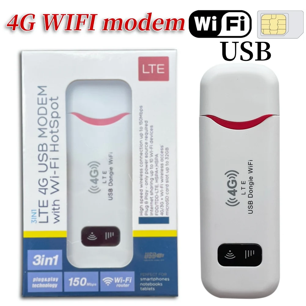 

4G LTE WiFi Router 150Mbps Modem Stick USB WiFi Dongle SIM Card Slot Pocket Hotspot Wireless Router for Laptops UMPC MID