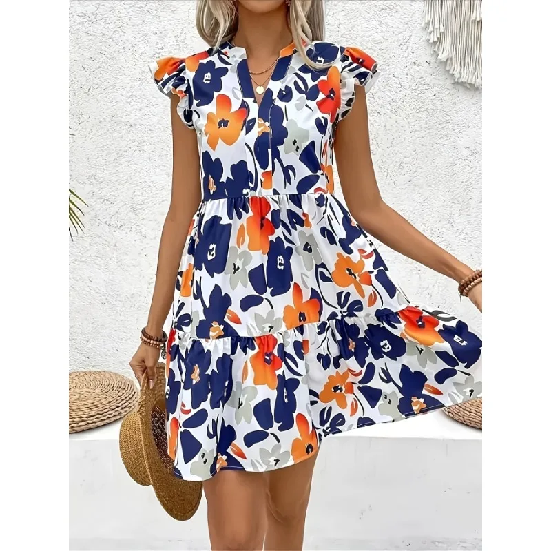 

Плюс размер 1XL-5XL, женское модное платье с коротким рукавом и принтом, блузка с воротником и кружевным подолом, элегантное и стильное женское платье