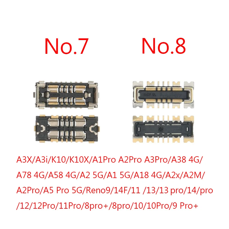2pcs Inner Battery FPC Connector for OPPO Reno 2 3 4 5 6 7 8 9 10 11 12 13 14 Pro Realme GT C71 A58 A3 A5 A7 A92 A93 A94 A97 A98