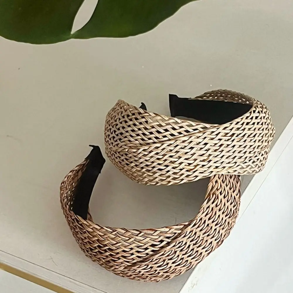 

Hollow Straw Weave Headband Hair Band Vacation Style Wide Edge Hairband Headwear Korean Style Bohemian Style Hair Hoop Daily