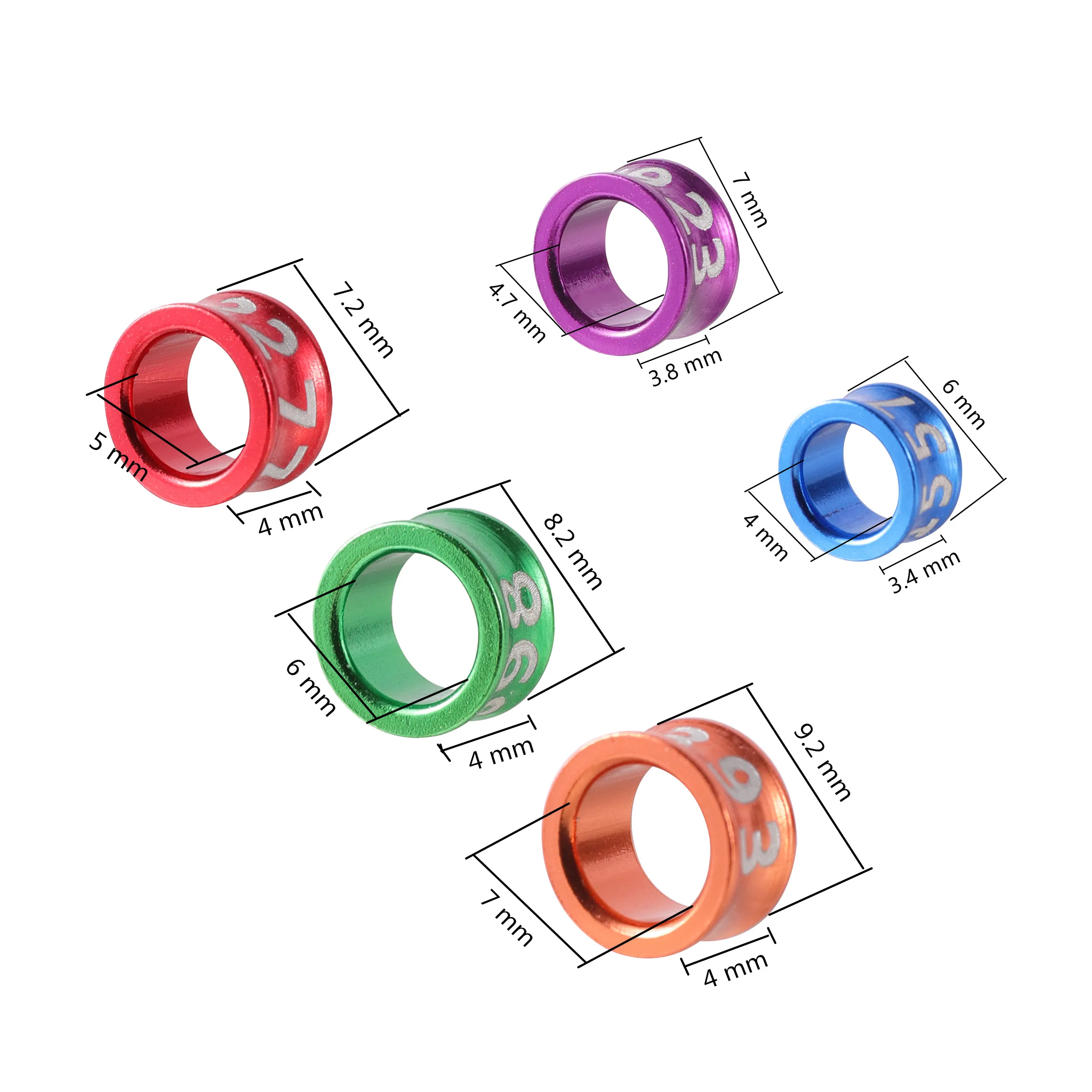 50pcs 4/4.7/5/6/7mm Aluminum Bird Foot Ring Tag Training Behaviour Tool Mixed Colors Outdoor Flying Training Race Identification