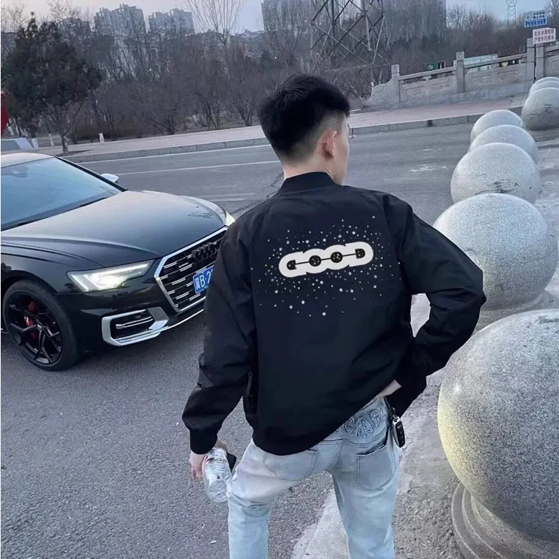 

Повседневная бейсбольная майка для мужчин и женщин с воротником-стойкой и дизайном со стразами, подходит для длинного свека из полиэфирного волокна