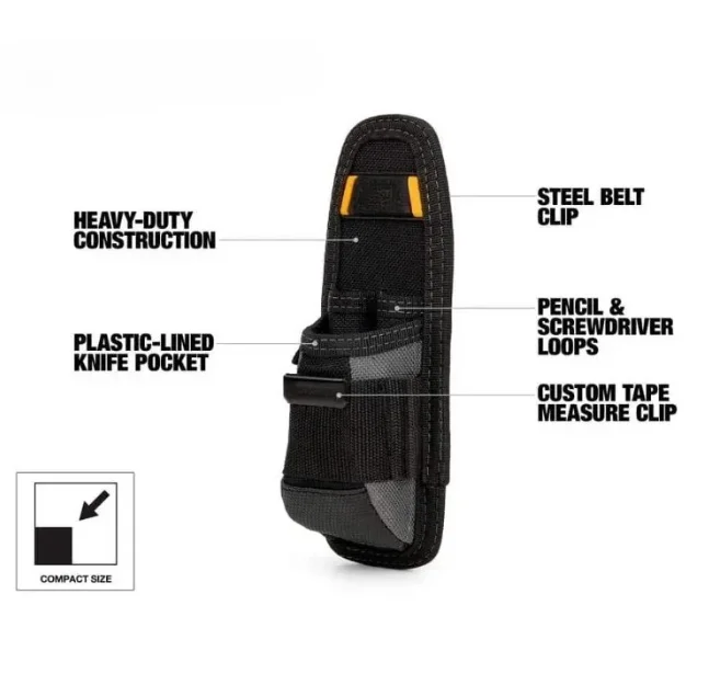 ToughBuilt TB-30 Utility Pouch, 6 Pockets with Loops, Steel Belt Clip, Tape Measure Holder, Plastic Lined Utility Knife Pouch