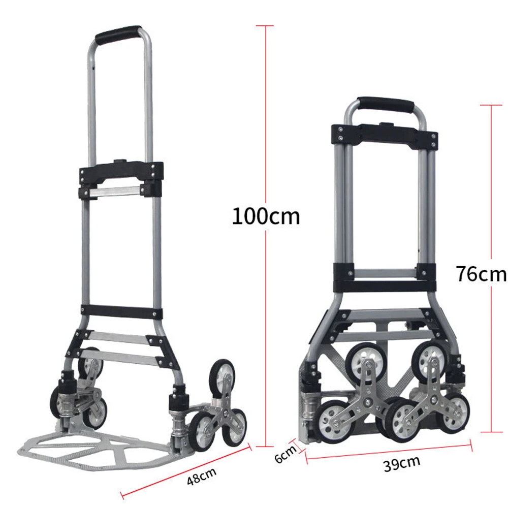 Folding Family Climbing Stairs Shopping Cart in Supermarkets Moving Delivery Black Foldable Aluminum Alloy Three-Wheel Trolley