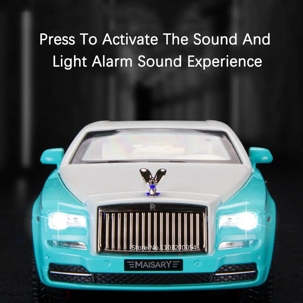 1/32 Rolls-Royce Wraith Car Model Toys Diecast Alloy Vehicle 4 Doors Opened Rubber Tire Sound Light Pull Back Toy Gifts for Kids