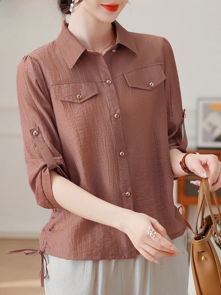 

Осенний модный комплект из шифона для женщин: топ и брюки, костюм-двойка для женщин среднего и старшего возраста